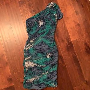 New BCBG Ruched One Shoulder Cocktail Dress